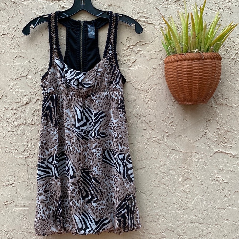 Guess Cute Beaded Trim Animal Print Mini Dress